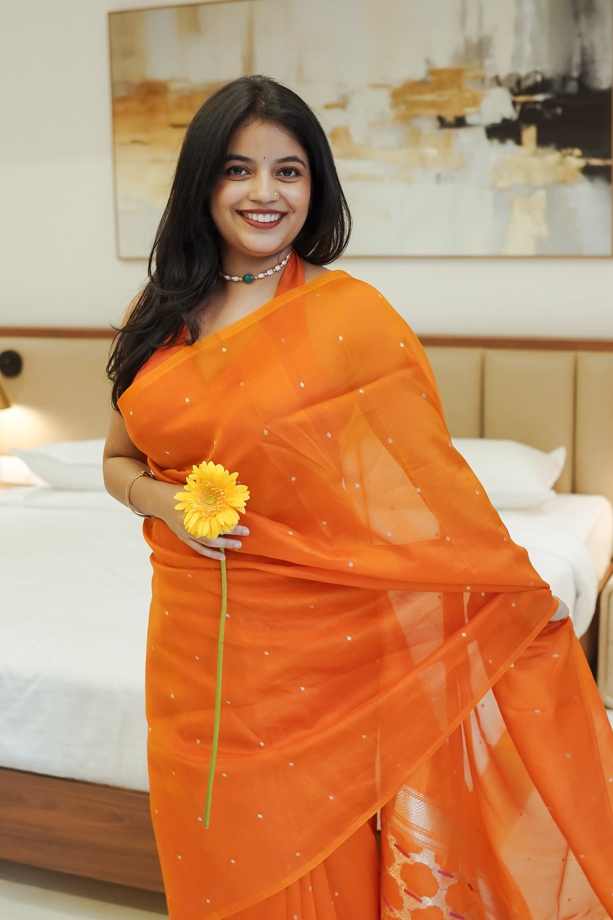 PURE BANARASI SILK ORGANZA SAREE IN GOLD ZARI WEAVE