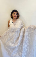 PURE SILK ORGANZA OFFWHITE APPLIQUE SAREE