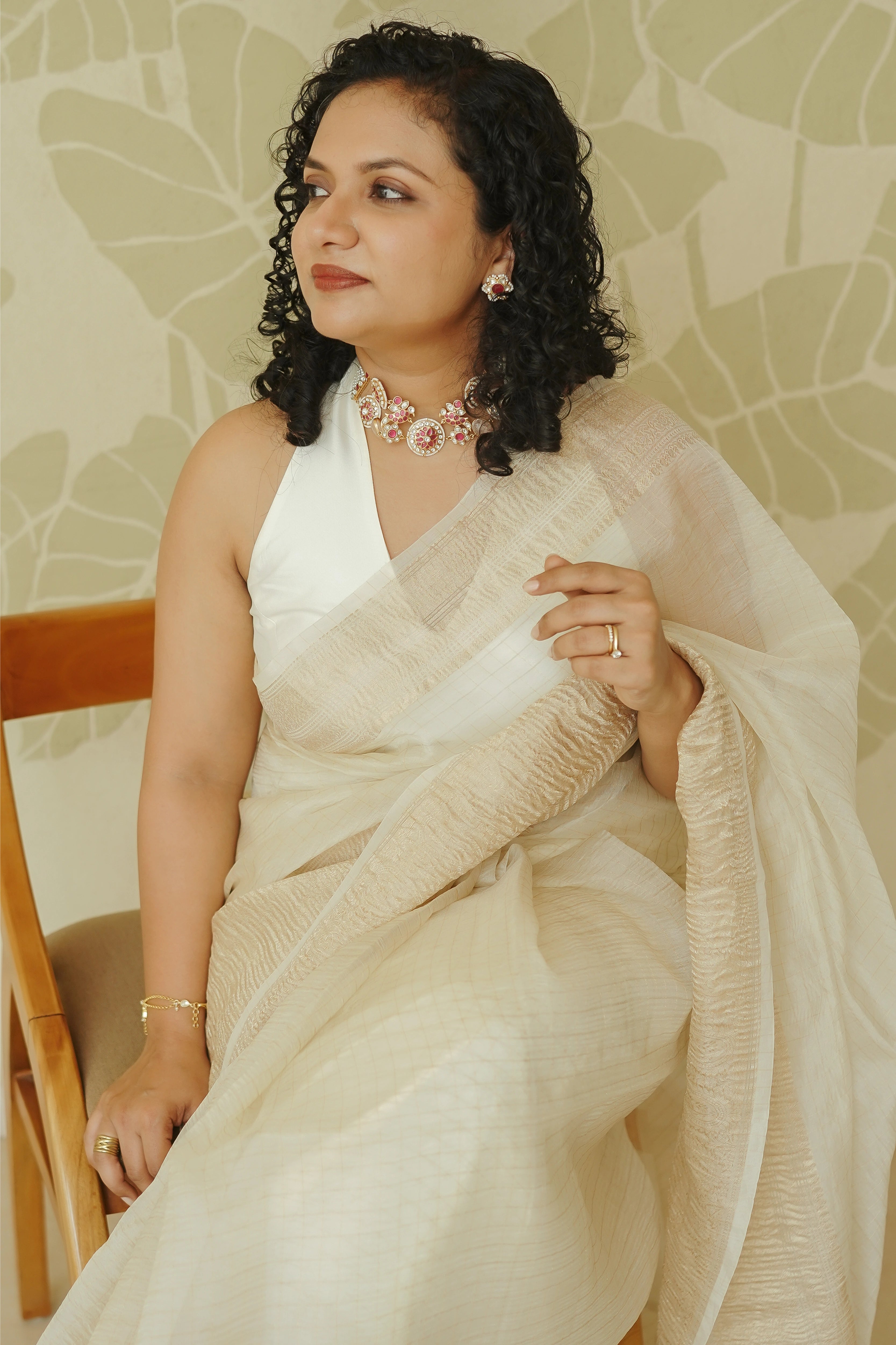 Pure Silk Organza With Gold Zari Borders