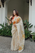 Chandheri Tissue Stripes With Digital Print And Handwork