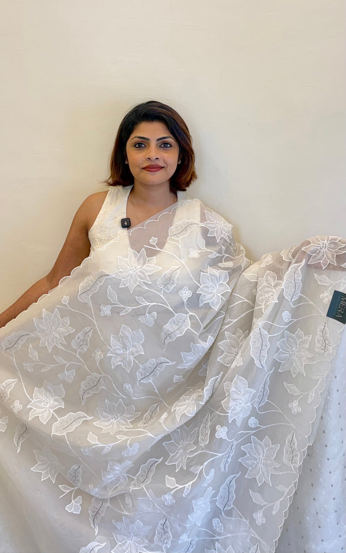 OFFWHITE SEMI ORGANZA WITH APPLIQUE AND EMBROIDERY