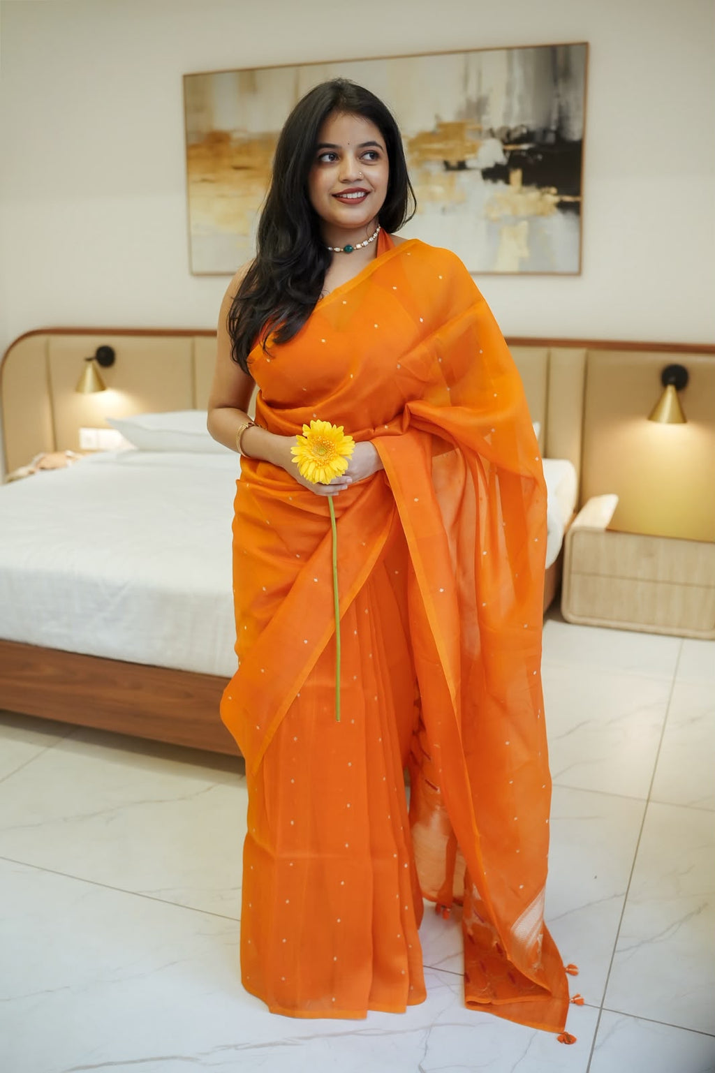 PURE BANARASI SILK ORGANZA SAREE IN GOLD ZARI WEAVE