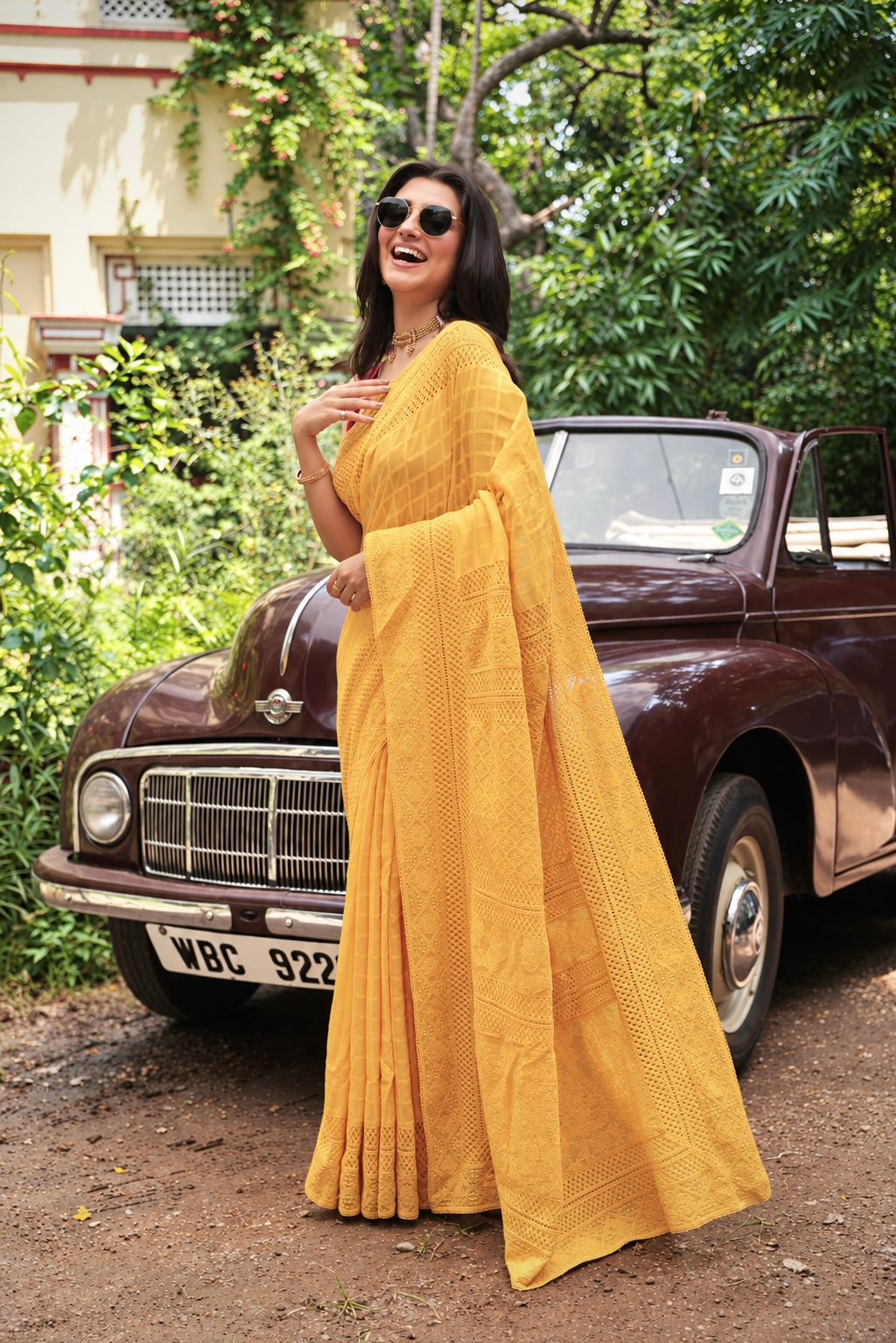 PURE MULCHANDHERI SAREE WITH CHIKENKARI AND LACE