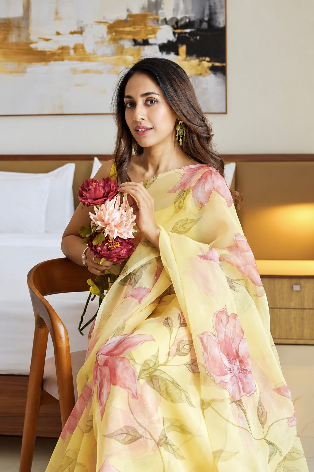 PURE SILK ORGANZA WITH DIGITAL PRINT AND HANDWORK HIGHLIGHTS