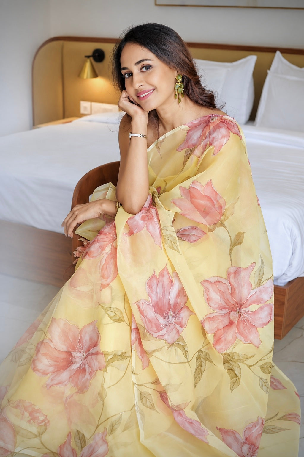 PURE SILK ORGANZA WITH DIGITAL PRINT AND HANDWORK HIGHLIGHTS
