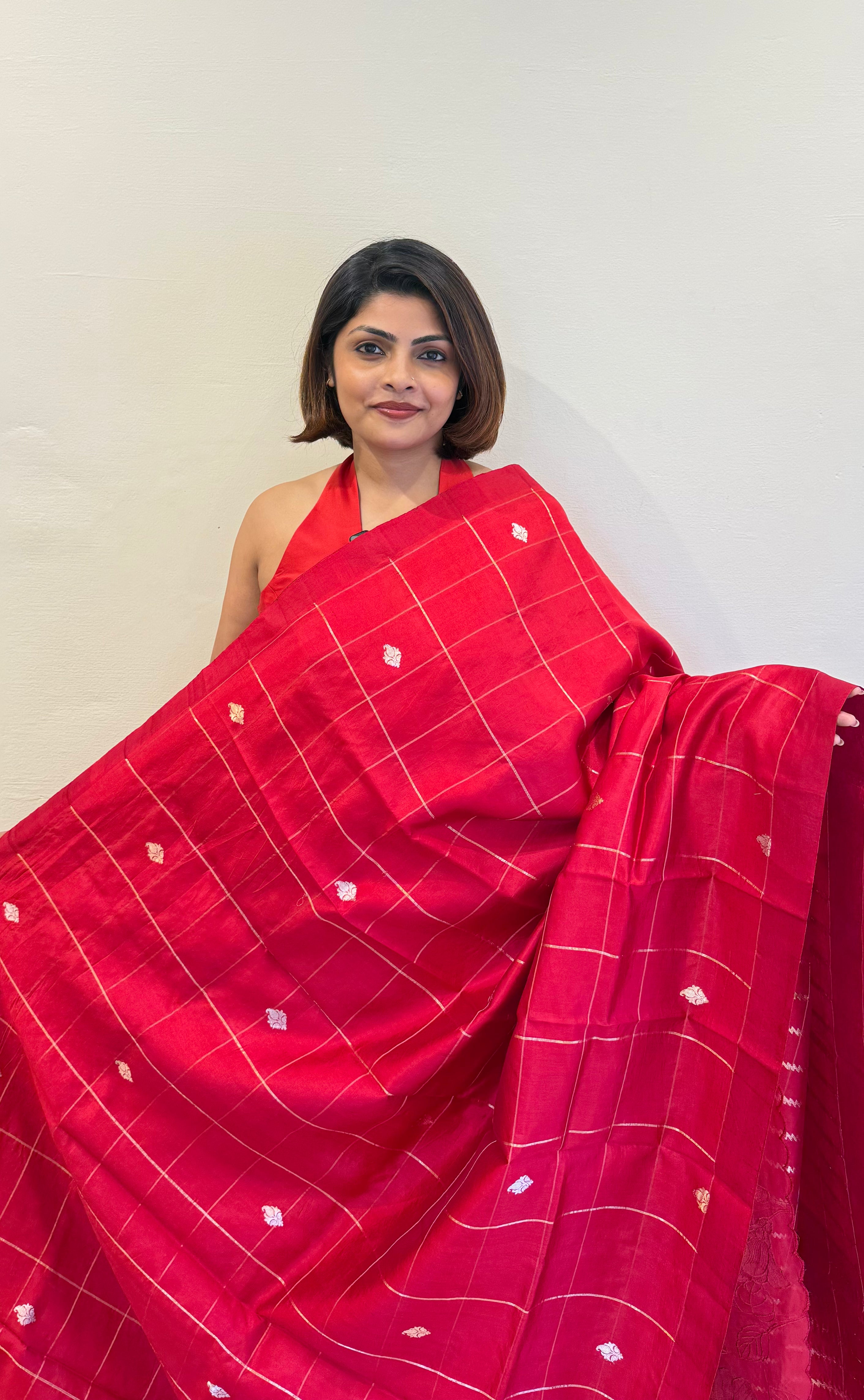 PURE RAW MANGO SILK CHECKS AND SATIN BORDER
