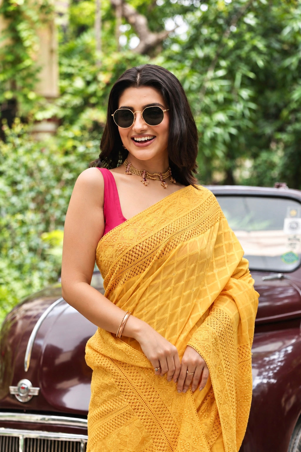 PURE MULCHANDHERI SAREE WITH CHIKENKARI AND LACE