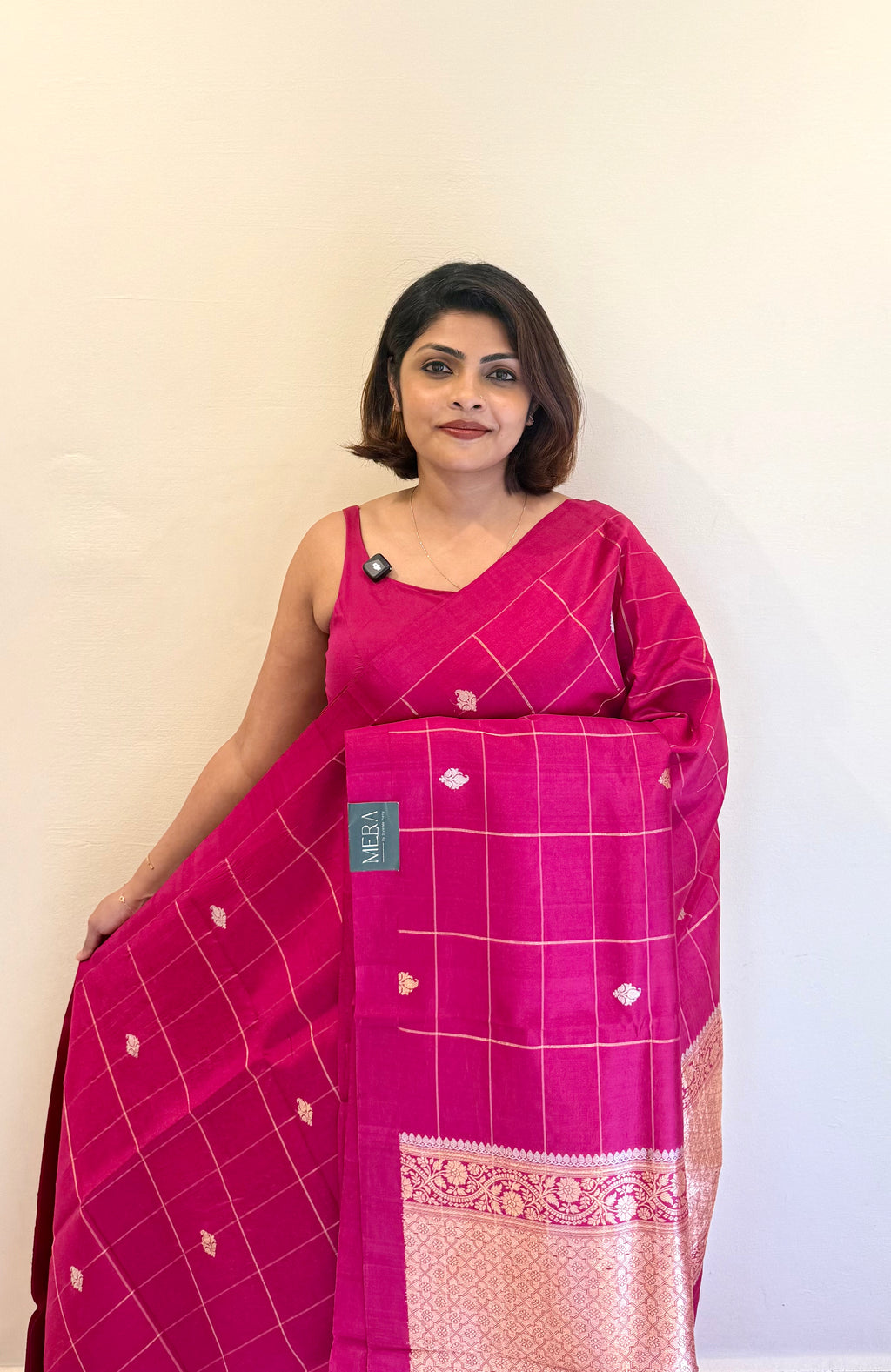 PURE RAW MANGO SILK CHECKS AND SATIN BORDER