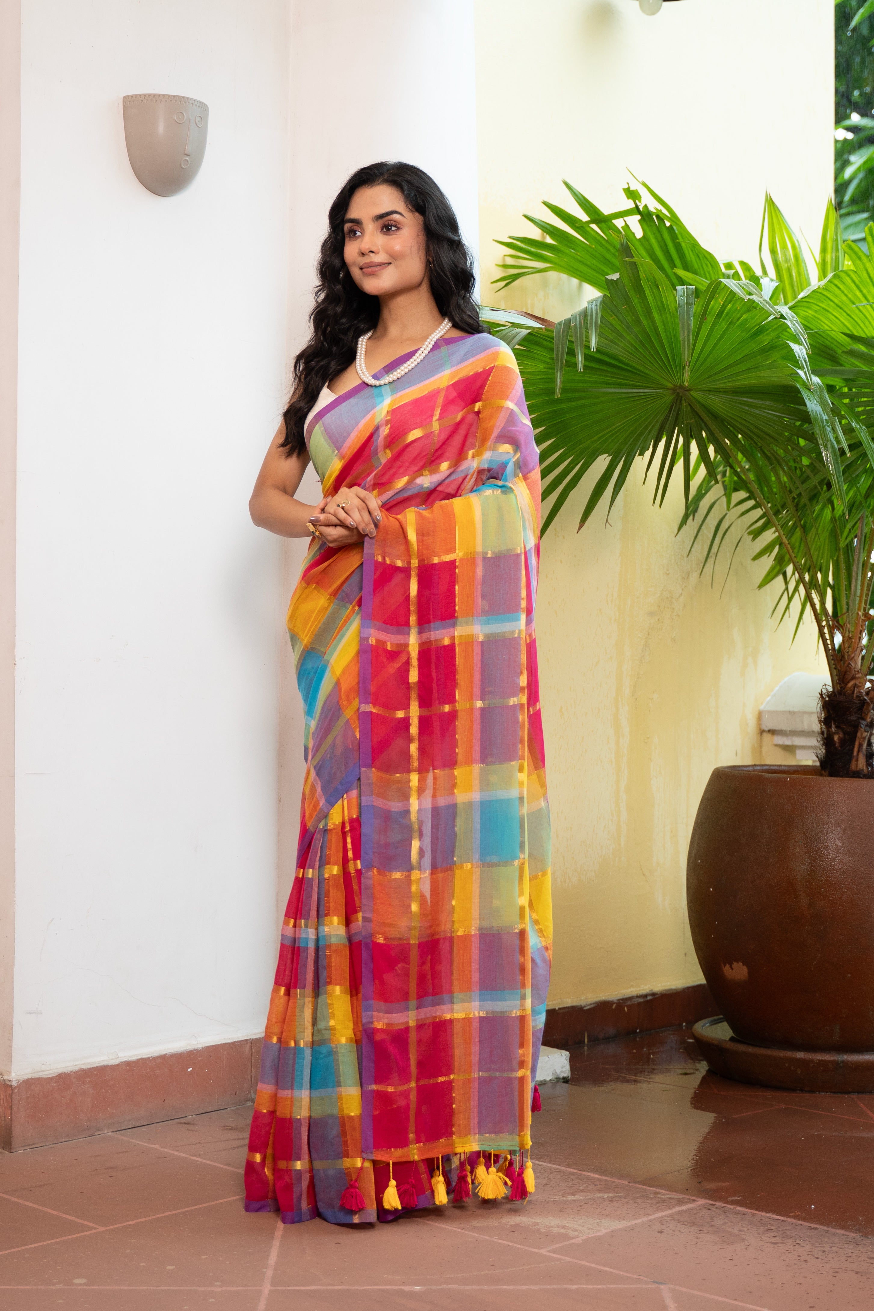 Vibrant Multi-Color Silk Saree with Contrast Border
