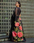PURE SILK ORGANZA WITH FLORAL HAND PAINTING