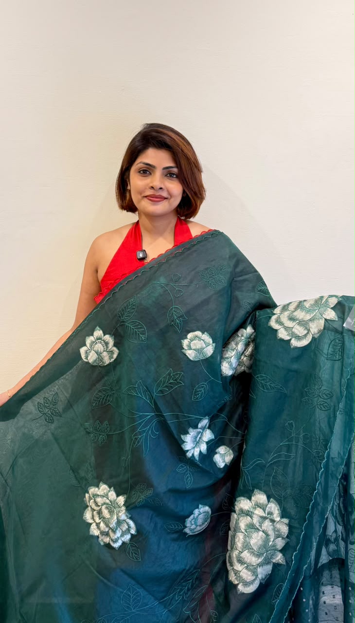 SEMI ORGANZA SAREE WITH TISSUE APPLIQUE