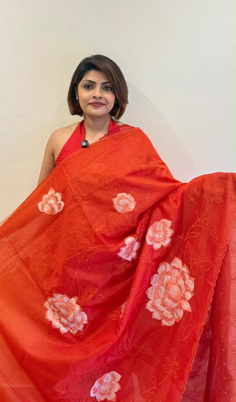 SEMI ORGANZA SAREE WITH TISSUE APPLIQUE