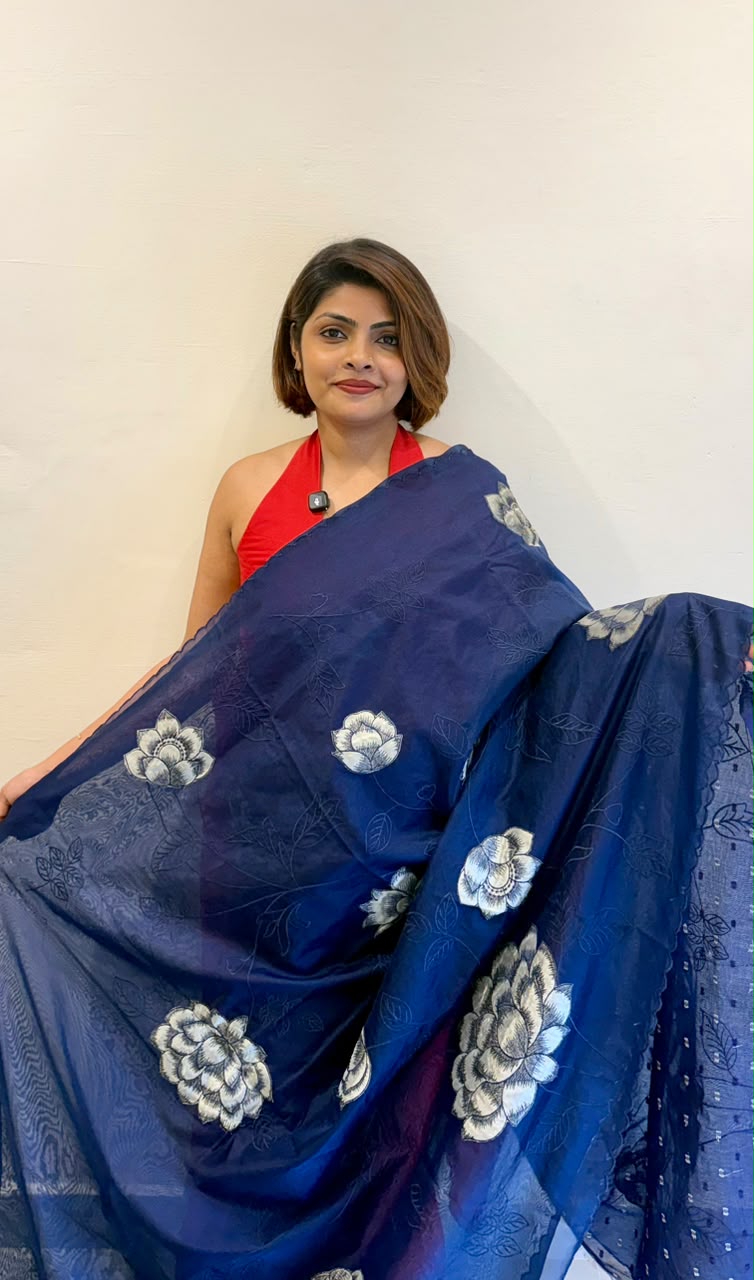 SEMI ORGANZA SAREE WITH TISSUE APPLIQUE