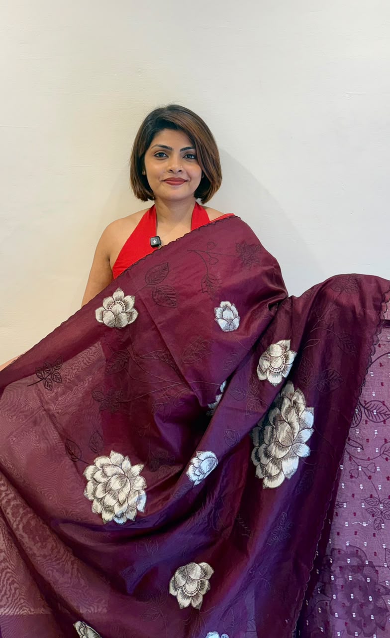 SEMI ORGANZA SAREE WITH TISSUE APPLIQUE