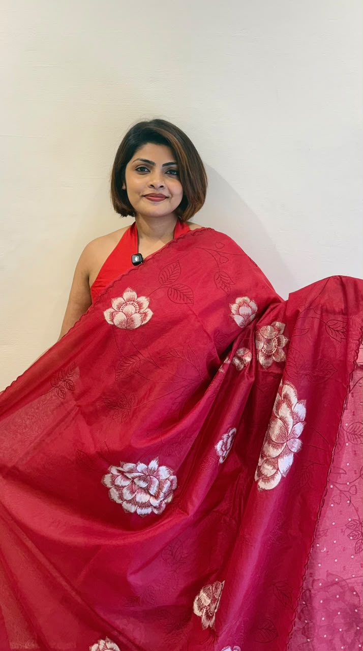 SEMI ORGANZA SAREE WITH TISSUE APPLIQUE